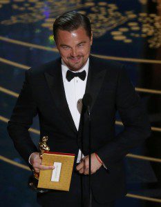 Leonardo DiCaprio accepts the Oscar for Best Actor for the movie "The Revenant" at the 88th Academy Awards in Hollywood, California February 28, 2016.  REUTERS/Mario Anzuoni